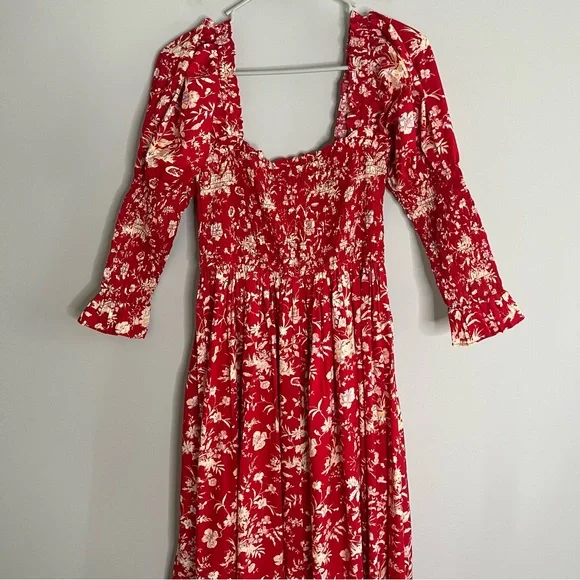 DOEN Bijou Oak Bluffs Red Floral Print Midi Dress Women's Size Small - Picture 9 of 10